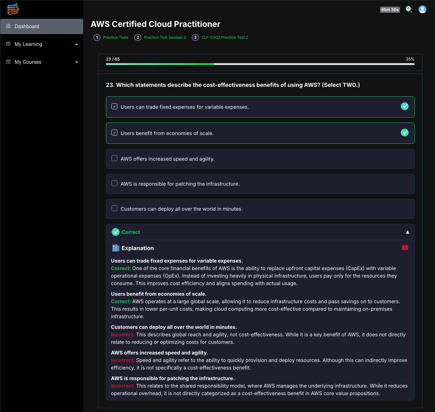 FullStackInterview multiple response question and answer review screenshot