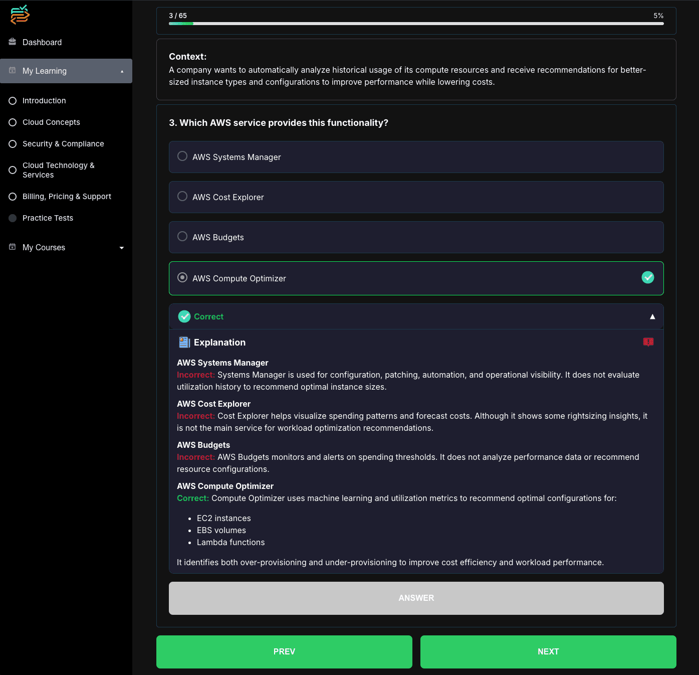FullStackInterview multiple choice question and answer review screenshot