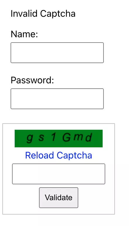Figure 1: React Simple Captcha validation