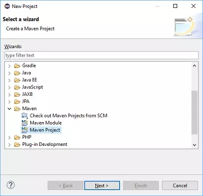 Figure 1 : Eclipse new project wizard