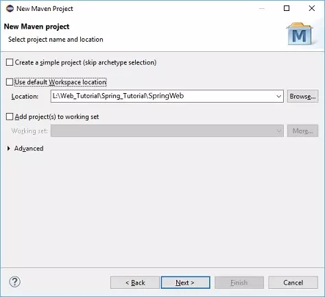 Figure 2 : New Maven project location