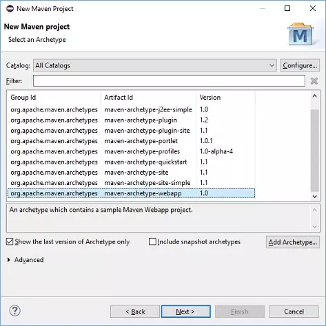 Figure 3 : Maven project archtype for dynamic webapp