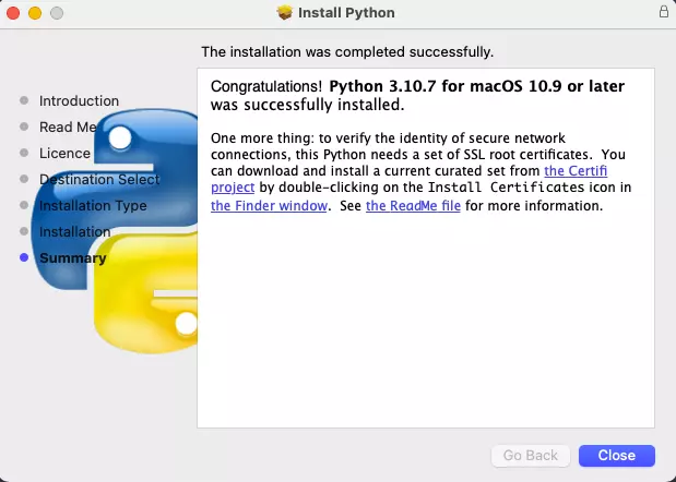 Figure 1 : Python installation success