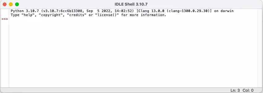 Figure 3 : Python Idle console - macOS