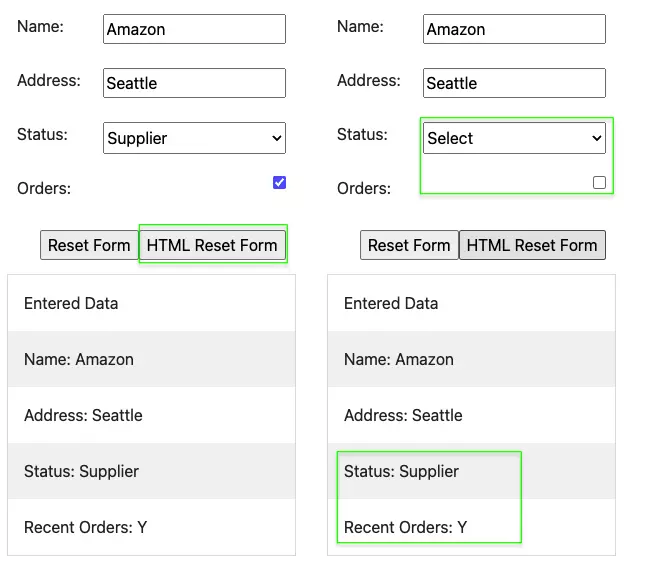 Figure 1: Reset form in React Js