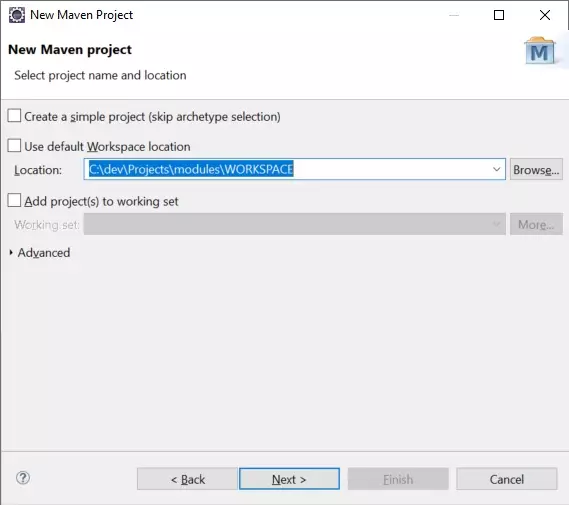 Figure : Select maven project workspace